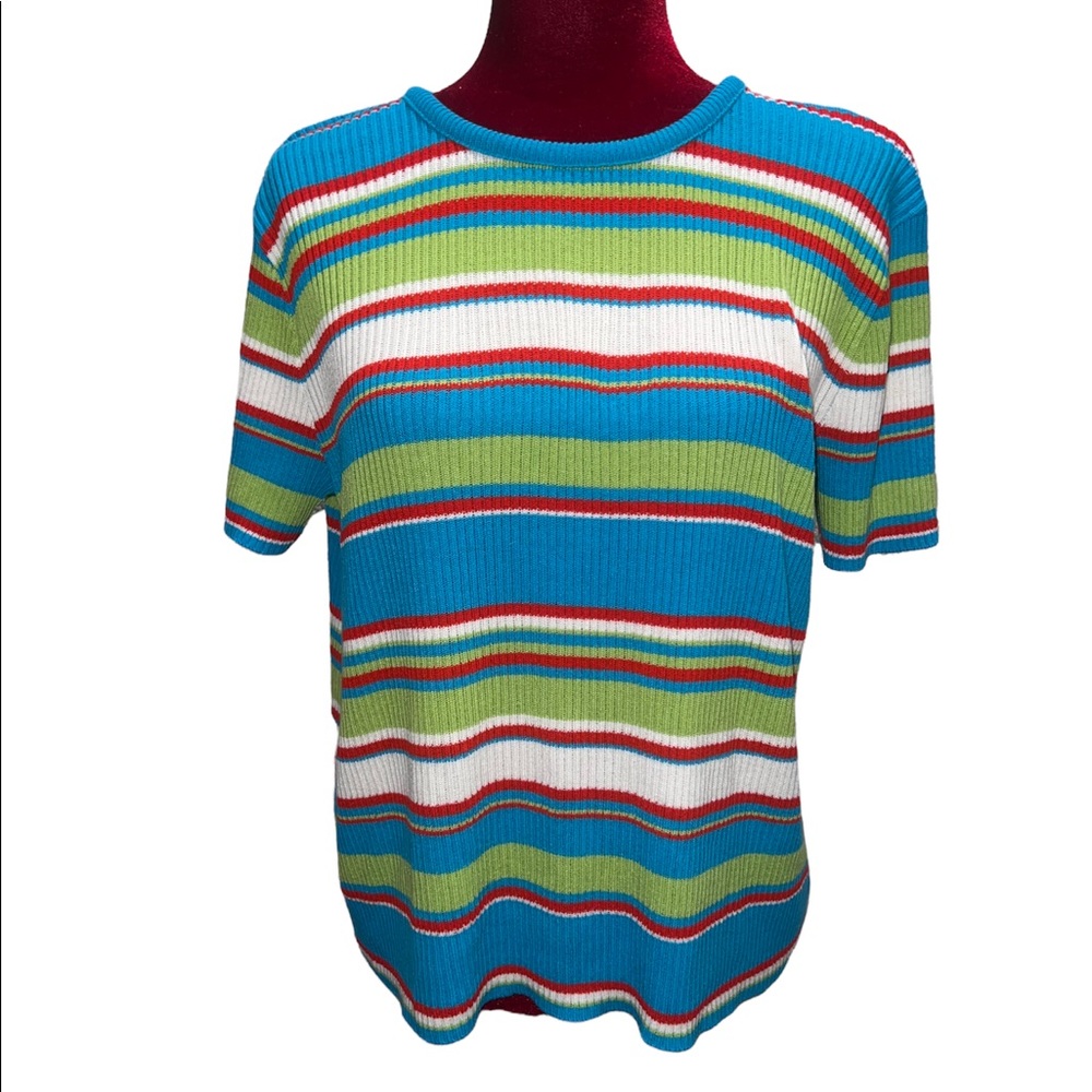 Vintage Pierre Cardin Women’s 70’s Ribbed Multicolor Striped M/L Shirt T3